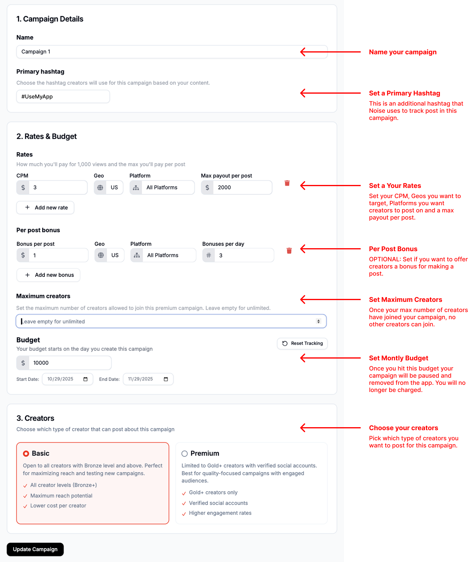 The campaign editor sections