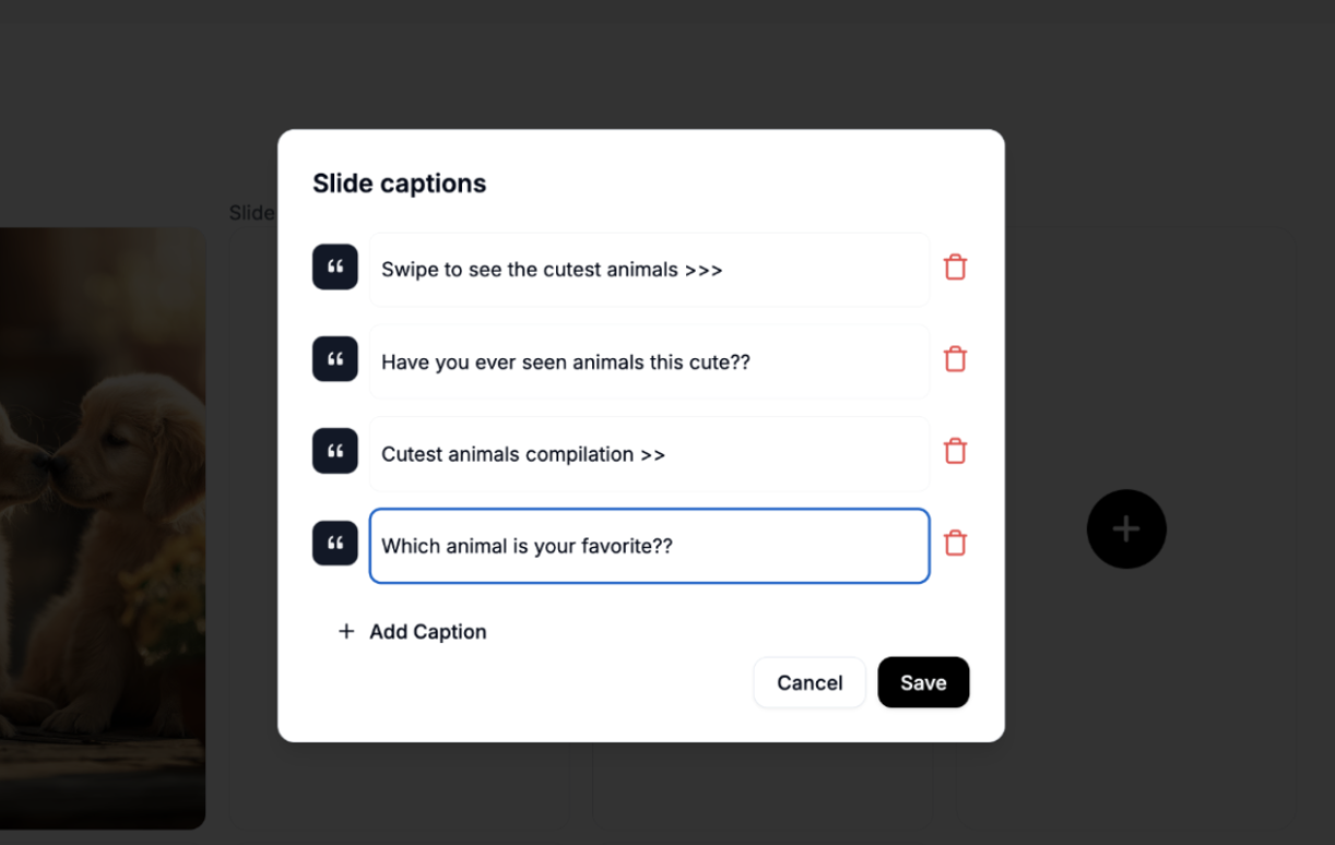 Adding caption options to a slide