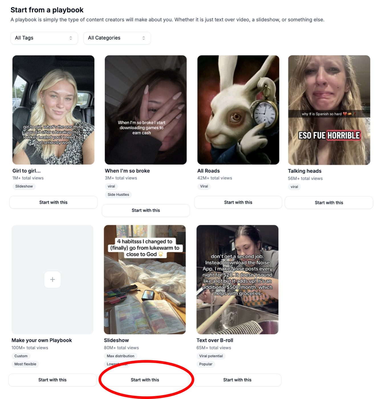 Choosing the Slideshow starting template