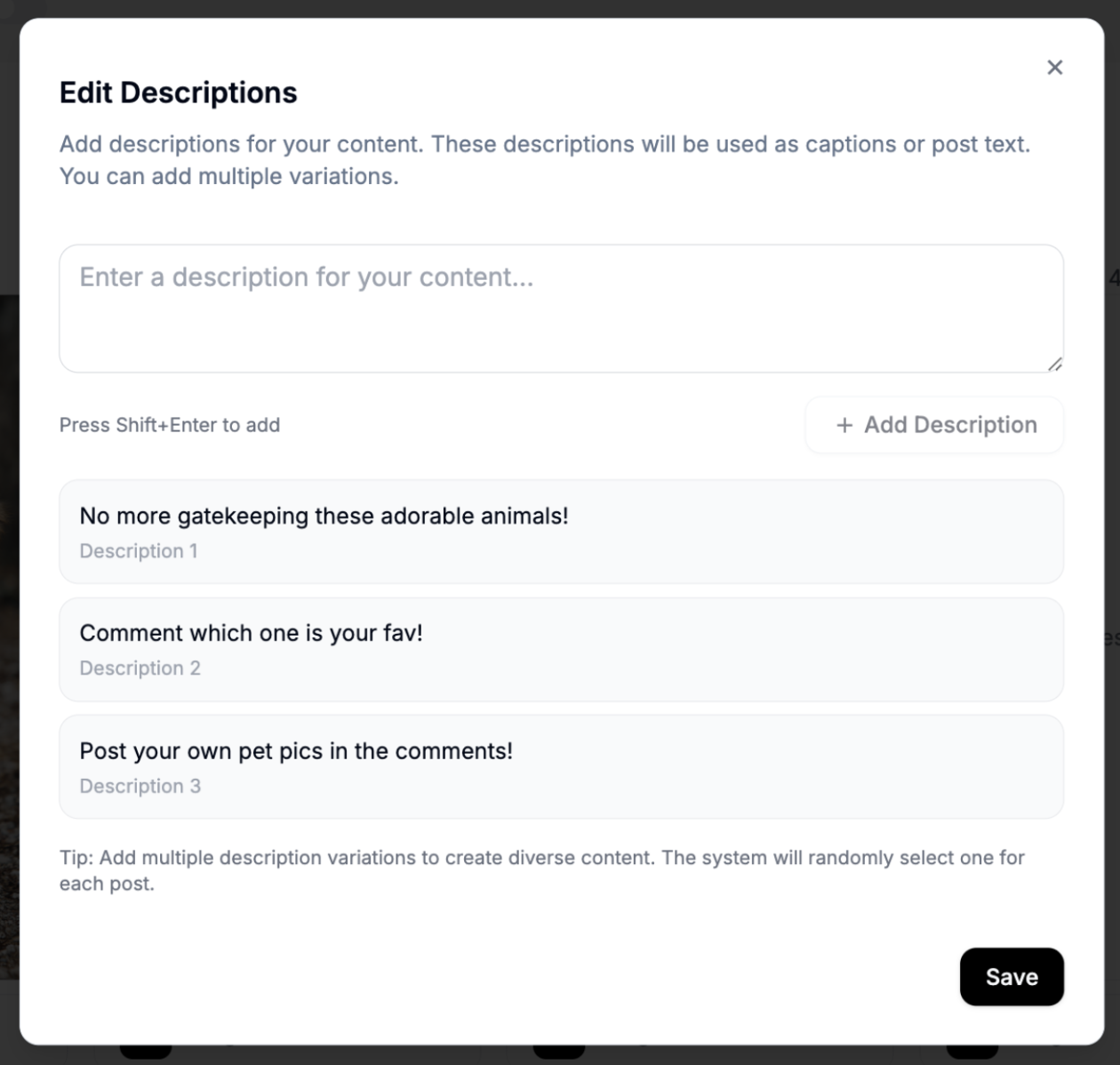 Editing post descriptions